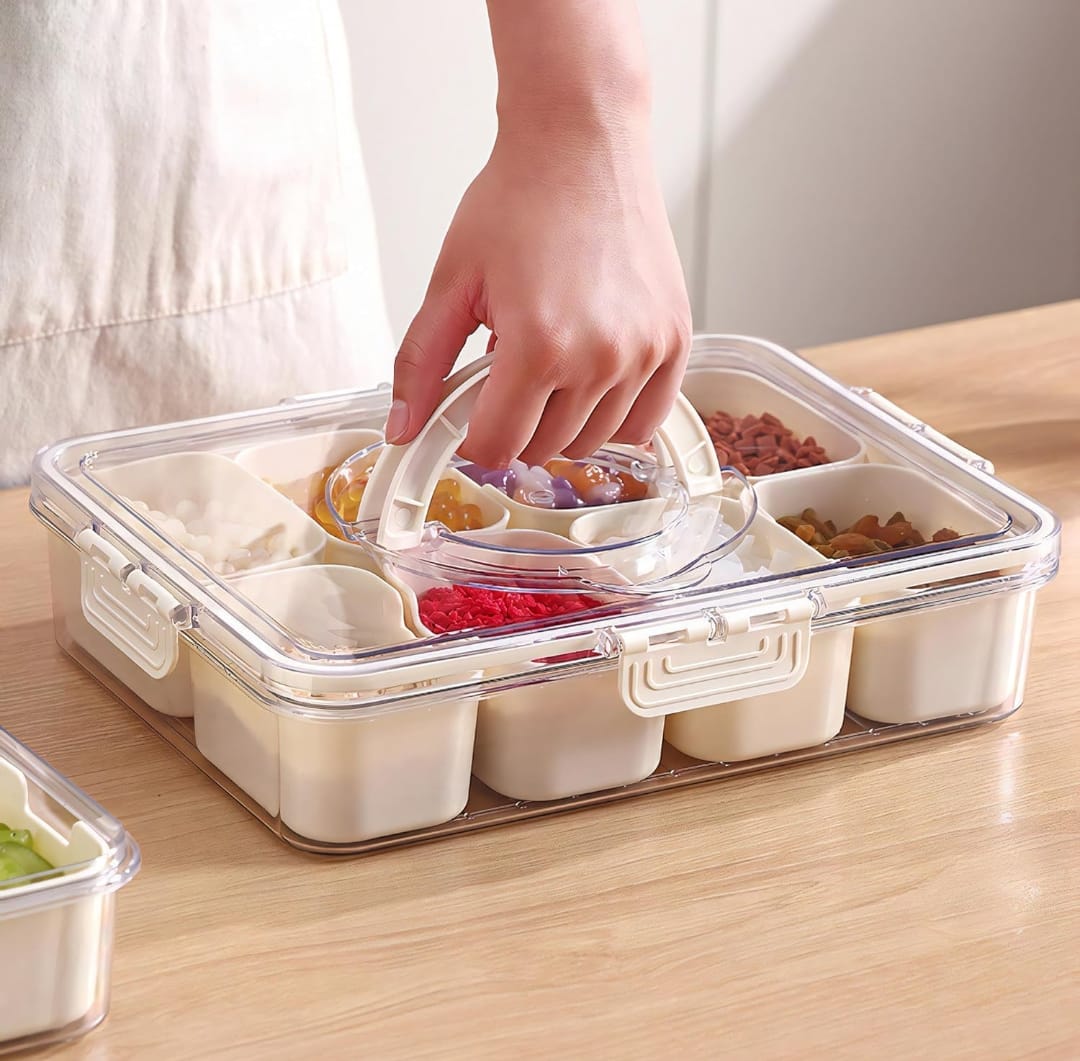 8-Grid Divided Serving Tray with Lid – The Ultimate Food Storage & Snack Organizer